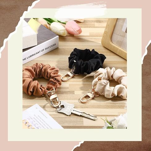 Jadive 3 قطعة سلسلة المفاتيح Scrunchie سوار السوار سلسلة المفاتيح بسط حلقة رئيسية المعصم مفتاح سلسلة الشعر التعادل للنساء فتاة هدية in Kuwait