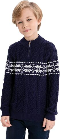 SMILING PINKER Boys Christmas Sweater Cable Knit Half Zip Mock Neck Snowflake Pullover in Kuwait
