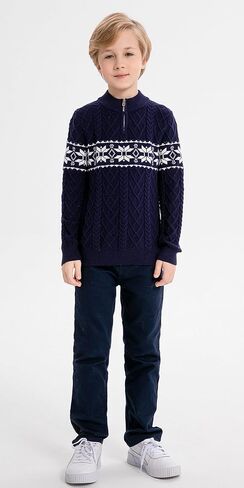 SMILING PINKER Boys Christmas Sweater Cable Knit Half Zip Mock Neck Snowflake Pullover in Kuwait
