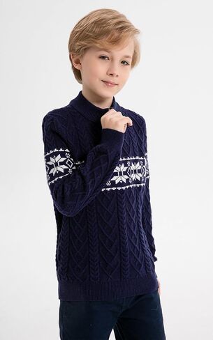 SMILING PINKER Boys Christmas Sweater Cable Knit Half Zip Mock Neck Snowflake Pullover in Kuwait