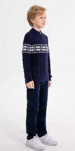 SMILING PINKER Boys Christmas Sweater Cable Knit Half Zip Mock Neck Snowflake Pullover in Kuwait