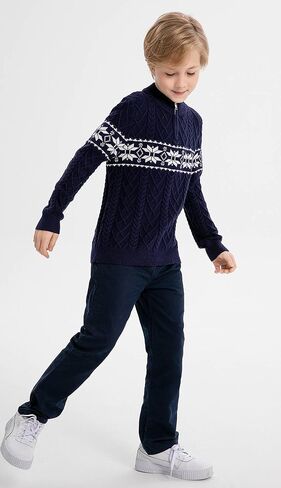 SMILING PINKER Boys Christmas Sweater Cable Knit Half Zip Mock Neck Snowflake Pullover in Kuwait