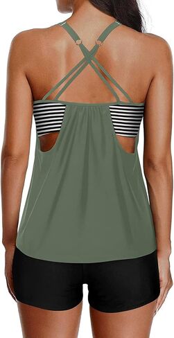Yonique Tankini Swimsuits for Women Athletic Swim Tank Top with Boy Shorts Two Piece Tummy Control Bathing Suits in Kuwait