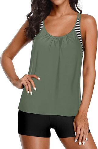 Yonique Tankini Swimsuits for Women Athletic Swim Tank Top with Boy Shorts Two Piece Tummy Control Bathing Suits in Kuwait