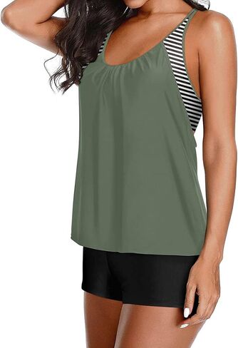 Yonique Tankini Swimsuits for Women Athletic Swim Tank Top with Boy Shorts Two Piece Tummy Control Bathing Suits in Kuwait