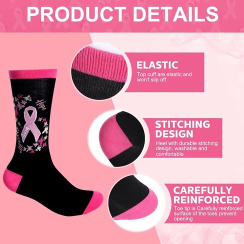 Vicenpal 10 Pairs Breast Cancer Awareness Pink Ribbon Crew Socks for Women, Pink Ribbon Sports Socks for Cancer Gifts in Kuwait