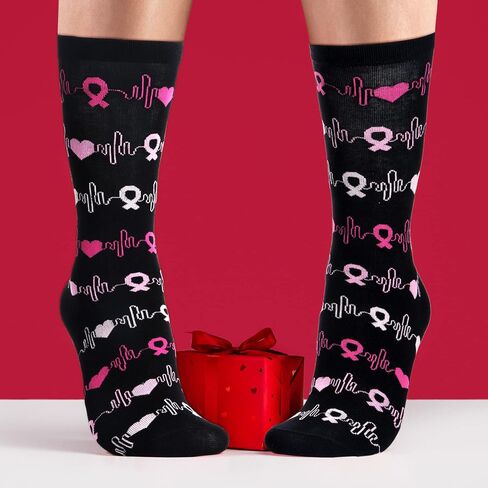 Vicenpal 10 Pairs Breast Cancer Awareness Pink Ribbon Crew Socks for Women, Pink Ribbon Sports Socks for Cancer Gifts in Kuwait