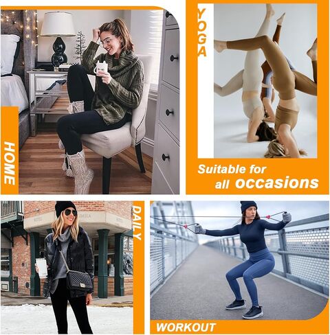 MOREFEEL سروال داخلي مبطن بالصوف مع جيوب للنساء عالي الخصر حراري شتوي للتحكم في البطن سروال يوجا لباس ضيق للتمرين in Kuwait