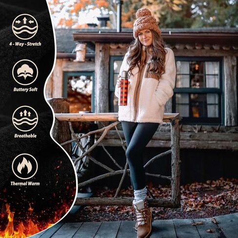 MOREFEEL سروال داخلي مبطن بالصوف مع جيوب للنساء عالي الخصر حراري شتوي للتحكم في البطن سروال يوجا لباس ضيق للتمرين in Kuwait