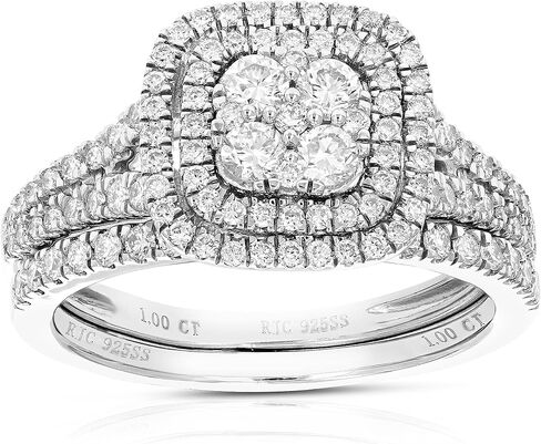 VIR JEWELS 1 cttw Wedding Engagement Ring Bridal Set, Round Lab Grown Diamond Ring for Women in .925 Sterling Silver, Prong Setting, Size 6-8 in Saudi Arabia