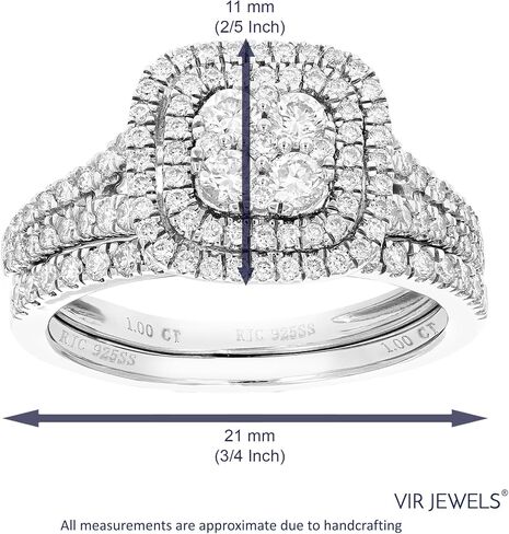 VIR JEWELS 1 cttw Wedding Engagement Ring Bridal Set, Round Lab Grown Diamond Ring for Women in .925 Sterling Silver, Prong Setting, Size 6-8 in Saudi Arabia
