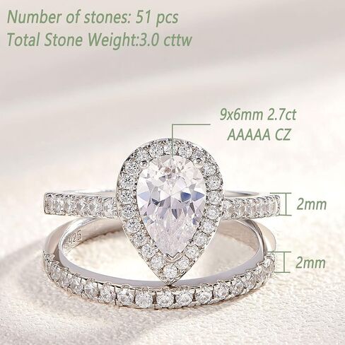 Wuziwen 3Ct الكمثرى قطع خاتم الزفاف مجموعة للنساء خاتم الخطوبة الذهب 925 الفضة الاسترليني AAAAA CZ in Kuwait