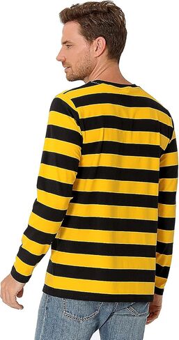 Funny World Men's Striped T-Shirt Crew Neck Long Sleeves Basic Casual Top in Kuwait