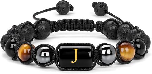 Vinswet Initial Beaded Bracelets for Men,8mm Tiger Eye Obsidian Hematite Triple Protection Bracelet,Handmade Mens Letter Lava Rock Stone Bracelet Yoga Beads Bracelets Adjustable Bracelets for Men Women Jewelry Gifts in Saudi Arabia