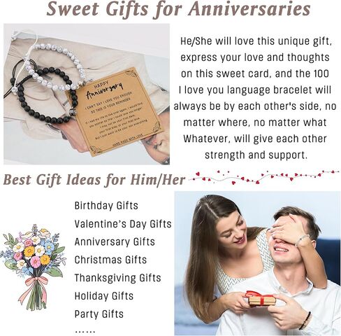 أساور I Love You بـ 100 لغة مطابقة لهدايا الأزواج للرجال، والصديق، والصديقة، والزوج، ورفيق الروح، والخطيب، وحبي، وهدايا فريدة من نوعها لذكرى عيد الميلاد وعيد الحب وعيد الميلاد له ولها in Kuwait