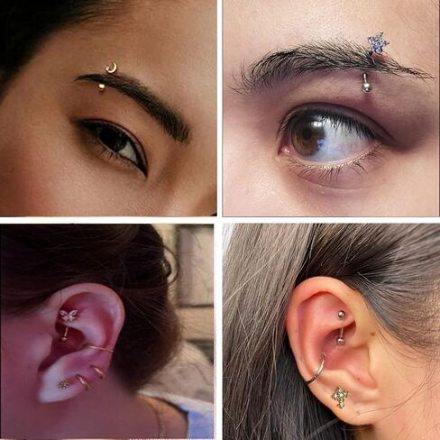 YACHY 18Pcs 16G Eyebrow Piercing Jewelry for Women Men, Eyebrow Rings Rook Earrings Rook Piercing Jewelry Belly Lip Ring Curved Barbells Eyebrow Piercing Cartilage Daith Helix Tragus Body Piercings in Kuwait