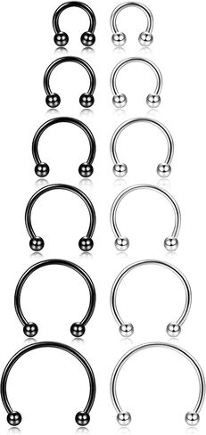 ORAZIO 12Pcs 14-16G Stainless Steel Nose Rings Septum Piercing Cartilage Horseshoe Earring Body Piercing 6MM-16MM in Kuwait
