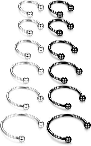 ORAZIO 12Pcs 14-16G Stainless Steel Nose Rings Septum Piercing Cartilage Horseshoe Earring Body Piercing 6MM-16MM in Kuwait