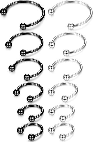 ORAZIO 12Pcs 14-16G Stainless Steel Nose Rings Septum Piercing Cartilage Horseshoe Earring Body Piercing 6MM-16MM in Kuwait