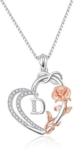 Zhi Kexin Rose Heart Initial Necklace 925 Sterling Sliver Inifinity Initial Letter Pendant for Women Girlfriend Birthday Anniversary Necklace in Saudi Arabia