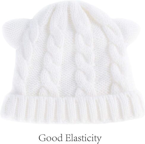 LANGZHEN الشتاء لطيف القط الأذن قبعة متماسكة كابل الضلع قبعة للنساء المراهقات الفتيات الكروشيه اليدوية دفئا قبعة in Kuwait