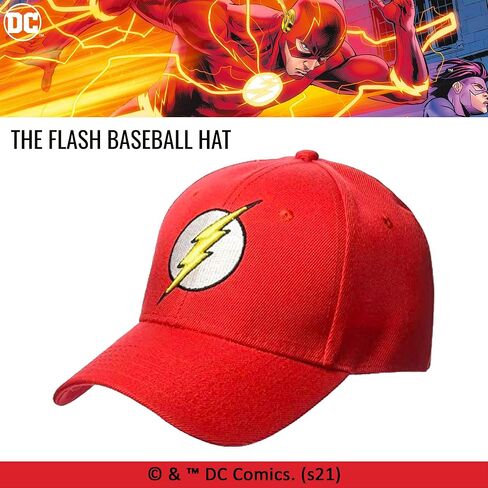قبعة بيسبول قابلة للتعديل بشعار DC Comics The Flash المطرز من البوليستر مع حافة منحنية in Kuwait