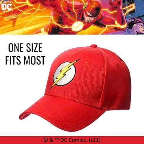 قبعة بيسبول قابلة للتعديل بشعار DC Comics The Flash المطرز من البوليستر مع حافة منحنية in Kuwait