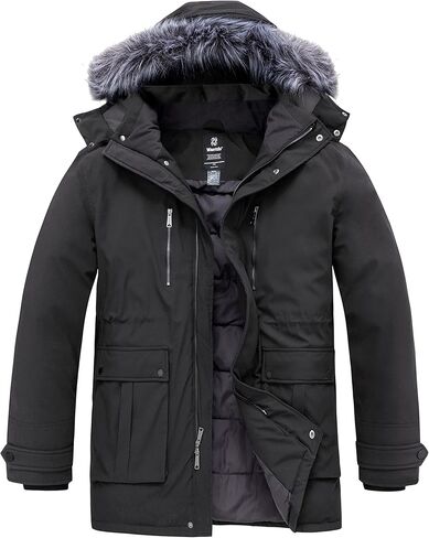 Wantdo Men's Big and Tall Winter Coat Warm Long Puffer Jacket Thickened Snow Parka Outerwear with Removable Fur Hood in Saudi Arabia