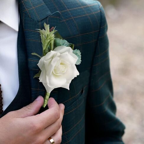 Jackcsale Boutonniere Brooch Flower Bridegroom Groom Men's Boutineer with Pin for Wedding, Prom, Homecoming in Kuwait