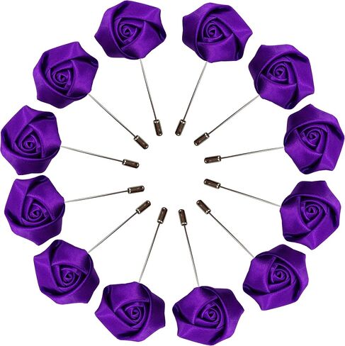 Sanrich Rose Boutonniere الرجال التلبيب دبابيس زهرة الساتان 12 حزمة العريس الزفاف العروة البدلة بروش الزي الملحقات in Kuwait