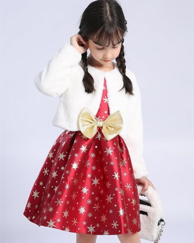 Topophilia Girls A-line Wedding Party Dresses-Kids Princess Dress with White Faux Fur Jacket for Christmas,Birthday,Holiday in Saudi Arabia