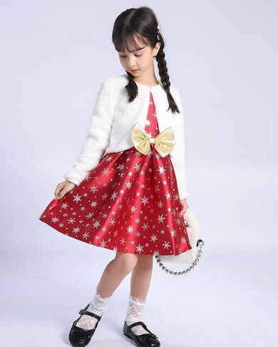 Topophilia Girls A-line Wedding Party Dresses-Kids Princess Dress with White Faux Fur Jacket for Christmas,Birthday,Holiday in Saudi Arabia