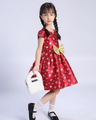 Topophilia Girls A-line Wedding Party Dresses-Kids Princess Dress with White Faux Fur Jacket for Christmas,Birthday,Holiday in Saudi Arabia