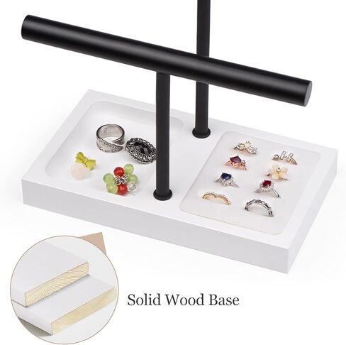 حامل أسوارة منظم لعرض المجوهرات من SZQINJI، قاعدة من الخشب الصلب مع شريط معدني على شكل حرف T من طبقتين لتعليق سوار المعصم وقلادة الساعة، أبيض in Kuwait