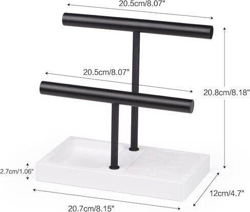 حامل أسوارة منظم لعرض المجوهرات من SZQINJI، قاعدة من الخشب الصلب مع شريط معدني على شكل حرف T من طبقتين لتعليق سوار المعصم وقلادة الساعة، أبيض in Kuwait