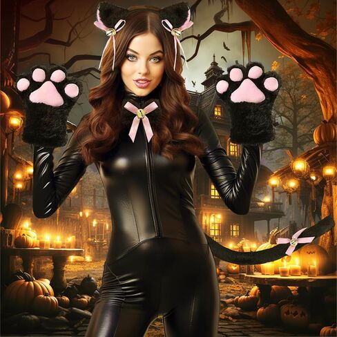 طقم زي لوليتا القوطية التنكري من يو وانت مي على شكل قطة يتكون من ذيل القط وقفازات مخالب القطة وطوق أذن القطة in Kuwait