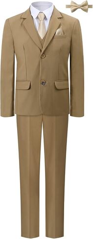 A&J DESIGN Boys 7-Piece Formal Suit Ring Bearer Outfit with Dress Shirt, Jacket, Vest, Pants, Tie, Bowtie and Pocket Square in Kuwait