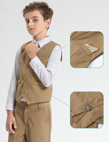 A&J DESIGN Boys 7-Piece Formal Suit Ring Bearer Outfit with Dress Shirt, Jacket, Vest, Pants, Tie, Bowtie and Pocket Square in Kuwait