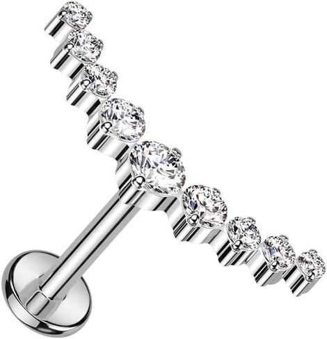 Amelia Fashion 16 Gauge Implant Grade Titanium Internally Threaded Labret With 9 CZ Curved Top (Choose Color) in Saudi Arabia