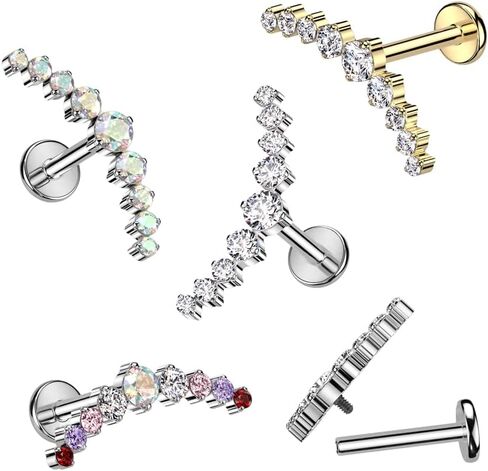 Amelia Fashion 16 Gauge Implant Grade Titanium Internally Threaded Labret With 9 CZ Curved Top (Choose Color) in Saudi Arabia