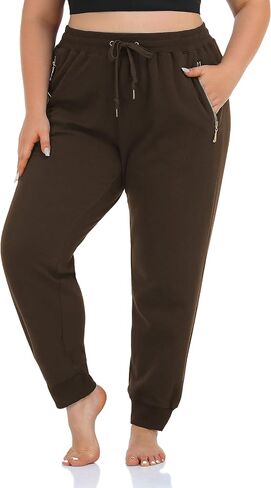 ZERDOCEAN Women's Plus Size Fleece Lined Sweatpants Casual Workout Athletic Joggers Zipper Pockets in Saudi Arabia