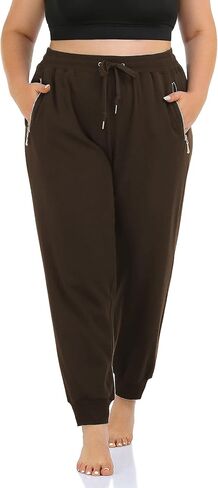 ZERDOCEAN Women's Plus Size Fleece Lined Sweatpants Casual Workout Athletic Joggers Zipper Pockets in Saudi Arabia