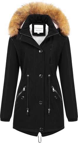 Chrisuno Women's Mid-Length Military Parka Winter Outerwear Insulated Jacket Soft Fleece Snow Faux Fur Coat in Kuwait