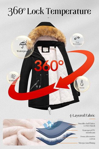 Chrisuno Women's Mid-Length Military Parka Winter Outerwear Insulated Jacket Soft Fleece Snow Faux Fur Coat in Kuwait