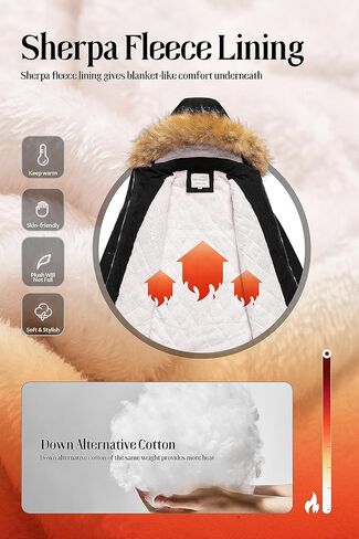 Chrisuno Women's Mid-Length Military Parka Winter Outerwear Insulated Jacket Soft Fleece Snow Faux Fur Coat in Kuwait