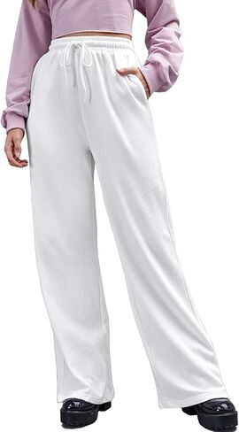 FACDIBY Wide Leg Sweatpants for Women Elastic High Waisted Drawstring Loose Pants with Pockets in Kuwait