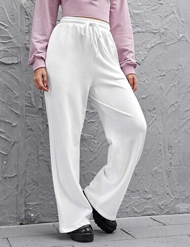FACDIBY Wide Leg Sweatpants for Women Elastic High Waisted Drawstring Loose Pants with Pockets in Kuwait