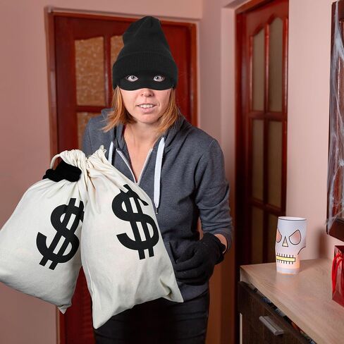 QZYL 12 PCS Robber Costume Set, Thief Cosplay Beanie Cap Gloves Eye Masks Canvas Money Bags for Halloween Burglar Theme Party in Saudi Arabia