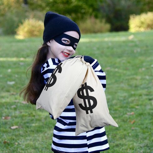 QZYL 12 PCS Robber Costume Set, Thief Cosplay Beanie Cap Gloves Eye Masks Canvas Money Bags for Halloween Burglar Theme Party in Saudi Arabia