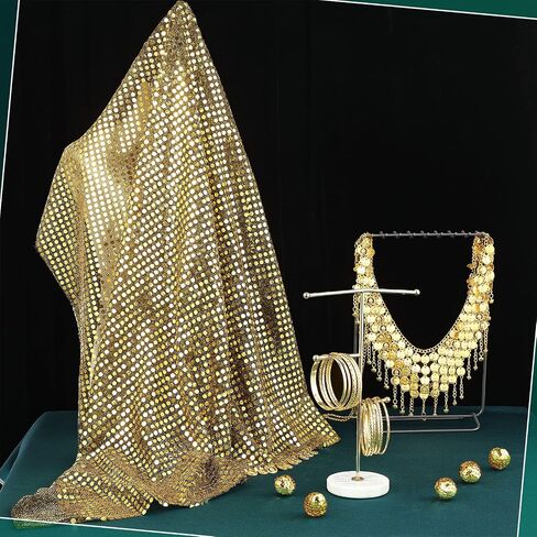 4 Pieces Gypsy Costume Women Halloween Belly Dance Accessories Fortune Teller Gypsy Costume Headpiece, Hip Scarf and Ethnic Tribal Indian Golden Bracelets Set for Women Girls Halloween Gypsy Cosplay in Saudi Arabia